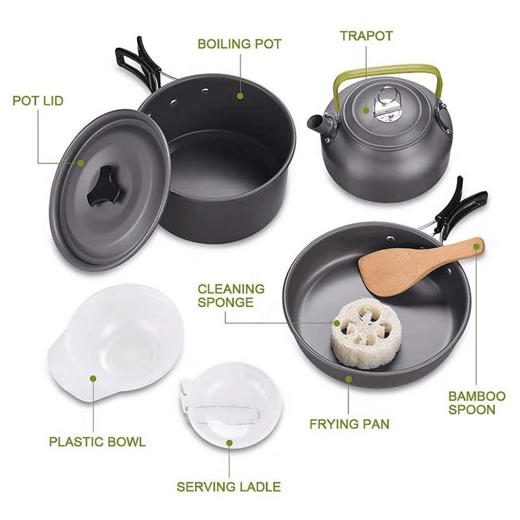 GARIDA 2-3 Person Hard Alumina Outdoor Family Picnic Self-driving Picnic Portable Pot Utensils Camping Cookware Set GCCC-K003