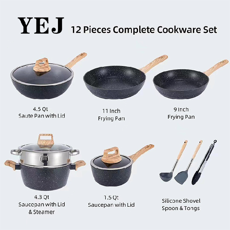 Best Sellers Medical Stone Nonstick Cookware Set 12pc Nonstick Rotisserie induction kitchen pot cookware set cooking
