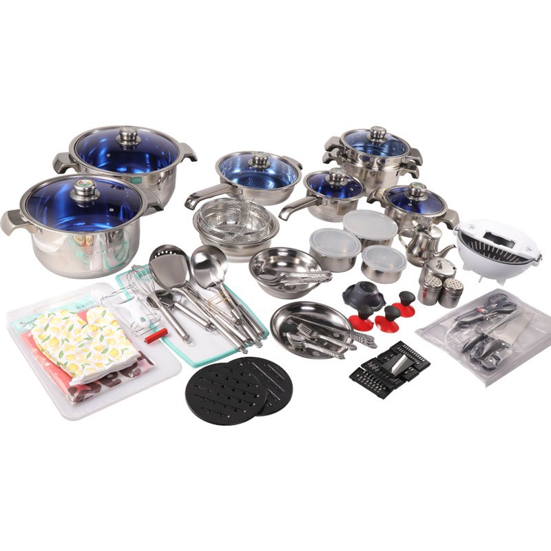 Manufacturer Custom Soup Pot & Stock Pot 100Pcs Stainless Steel Cookware Set with Glass lid with Thermometer