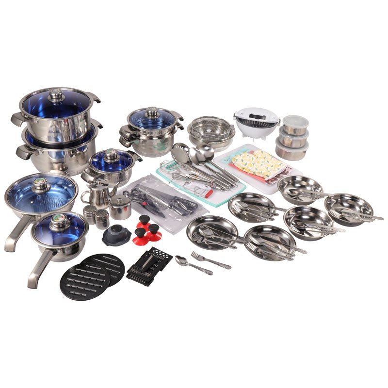 Manufacturer Custom Soup Pot & Stock Pot 100Pcs Stainless Steel Cookware Set with Glass lid with Thermometer