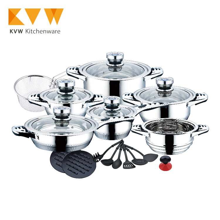 23 pieces stainless steel cookware set with thermometer and lid