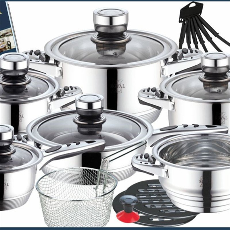23 pieces stainless steel cookware set with thermometer and lid