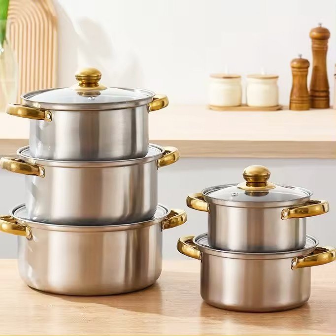 10pcs Pink Stainless Steel Pot le crueset cookware sets Non-Stick Pots Pan Casserole Stock Soup Pot Kitchen accessories