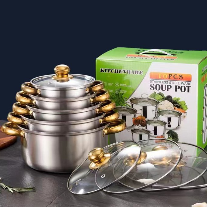 10pcs Pink Stainless Steel Pot le crueset cookware sets Non-Stick Pots Pan Casserole Stock Soup Pot Kitchen accessories