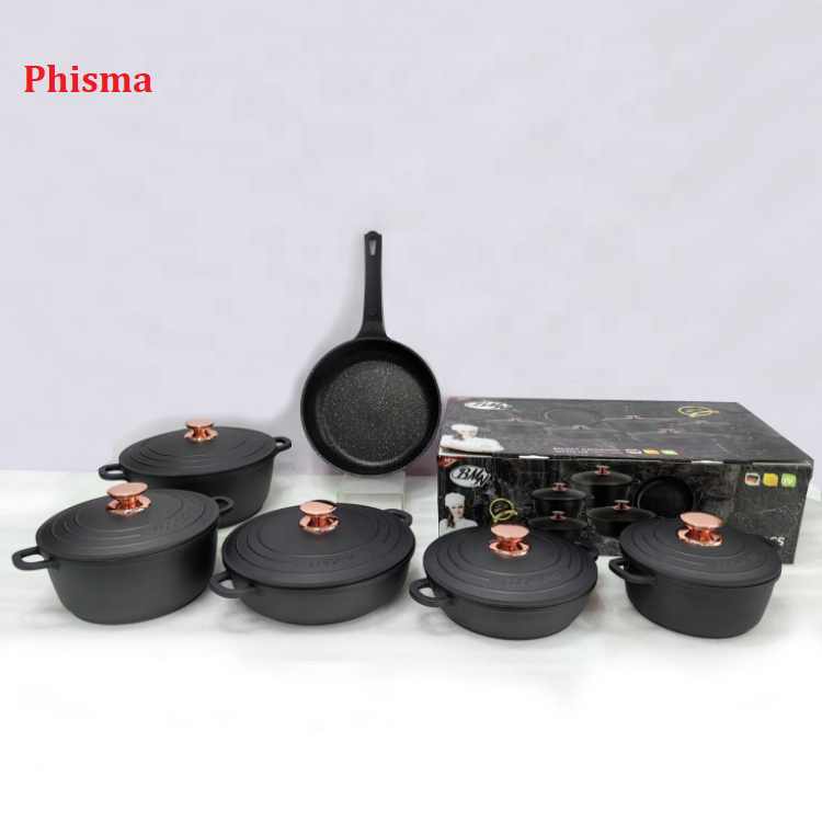 High Quality 11pcs Aluminium Cookware Set Marble Non Stick Cooking Pots And Pans For Kitchen