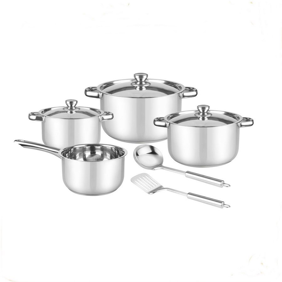 Stainless Steel Wholesale Utensils Wood Grain Handle Induction Bottom Covered Stockpot 4Pcs Fry Pan Capsule Cookware Sets