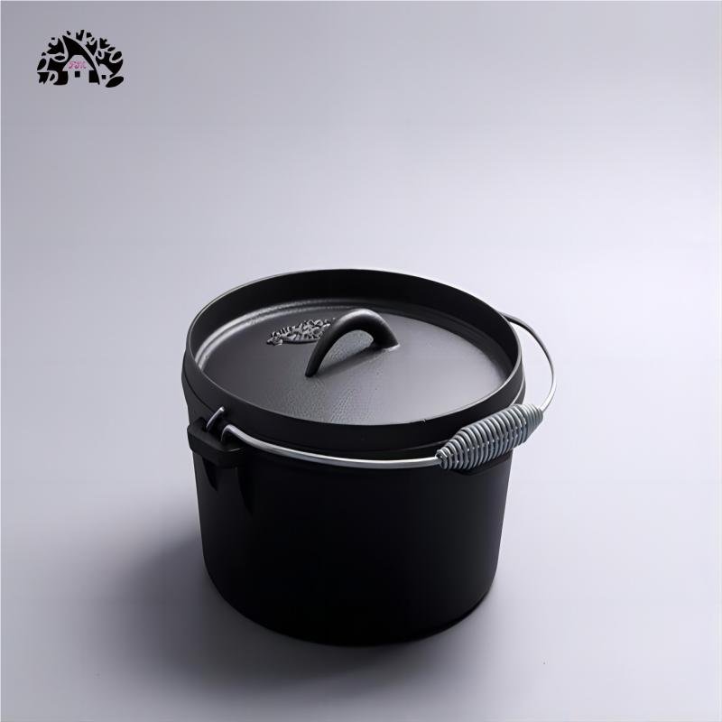 Hot Selling 7 Pieces Cast Iron Preseasoned Camping Pot Cookware Set With Wood Box Cast Iron Camping Cookware Set Outdoor