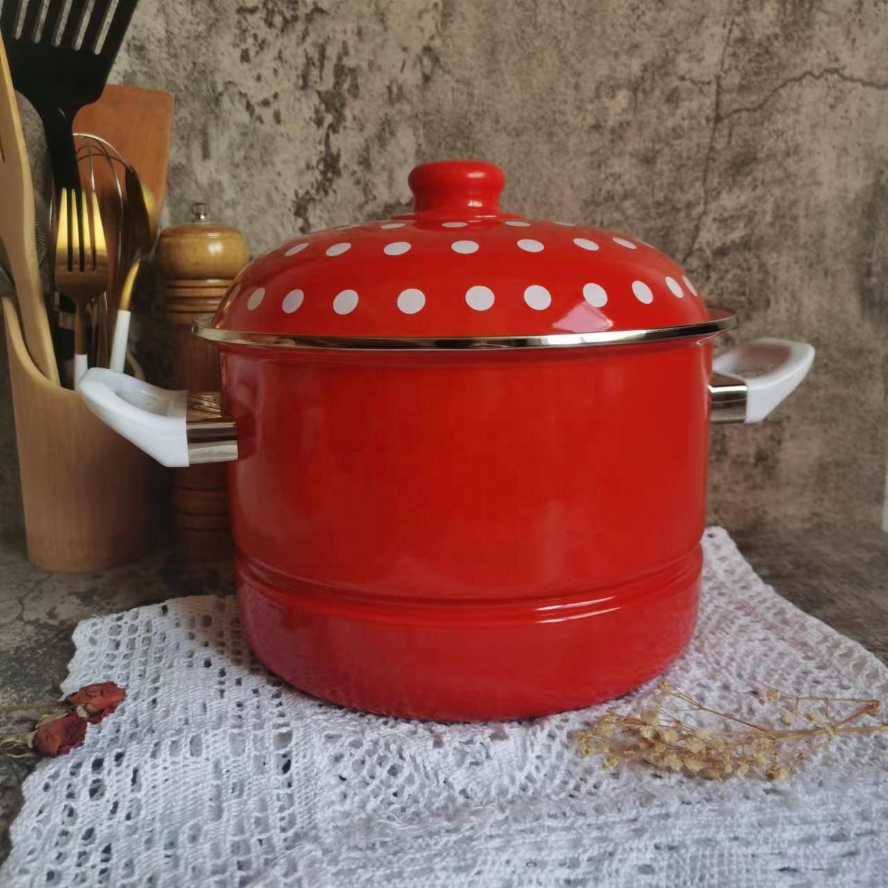 Pot Steamer Customized Cookware Multi-function Pot Enamel Metal Steel Steamer cookware Set