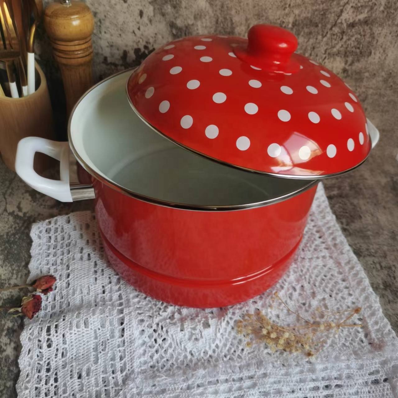 Pot Steamer Customized Cookware Multi-function Pot Enamel Metal Steel Steamer cookware Set