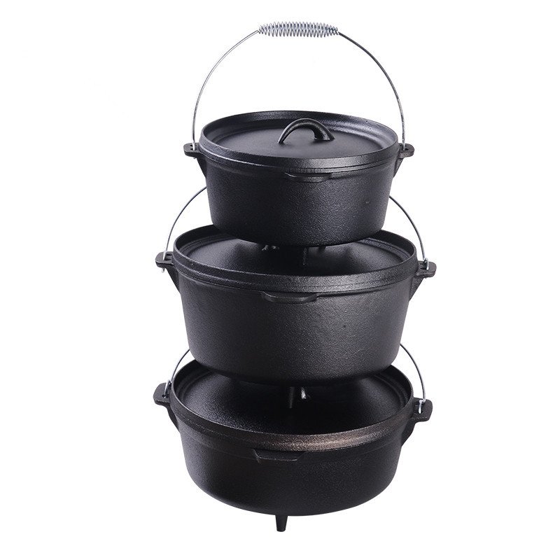 Pre-seasoned Kitchen Ware cookware nonstick soup pot cast iron camping pot 25cm round shape dutch oven with lid