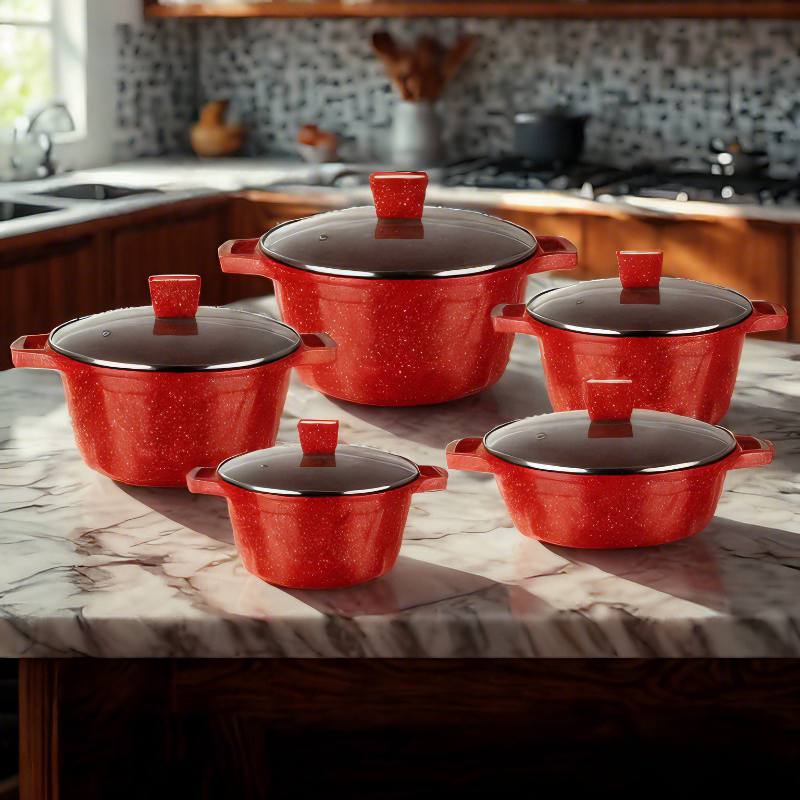 Custom Logo 10-Piece Nonstick Aluminum Granite Cookware Set Sustainable Pans for Home Use Includes Milk Bucket Kitchen Pots
