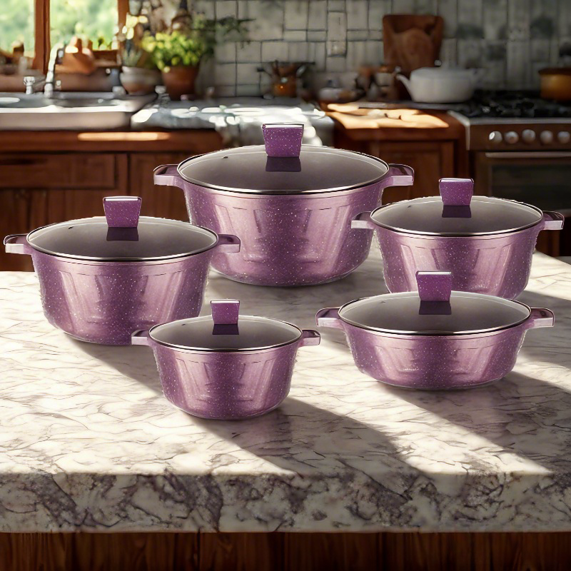 Custom Logo 10-Piece Nonstick Aluminum Granite Cookware Set Sustainable Pans for Home Use Includes Milk Bucket Kitchen Pots