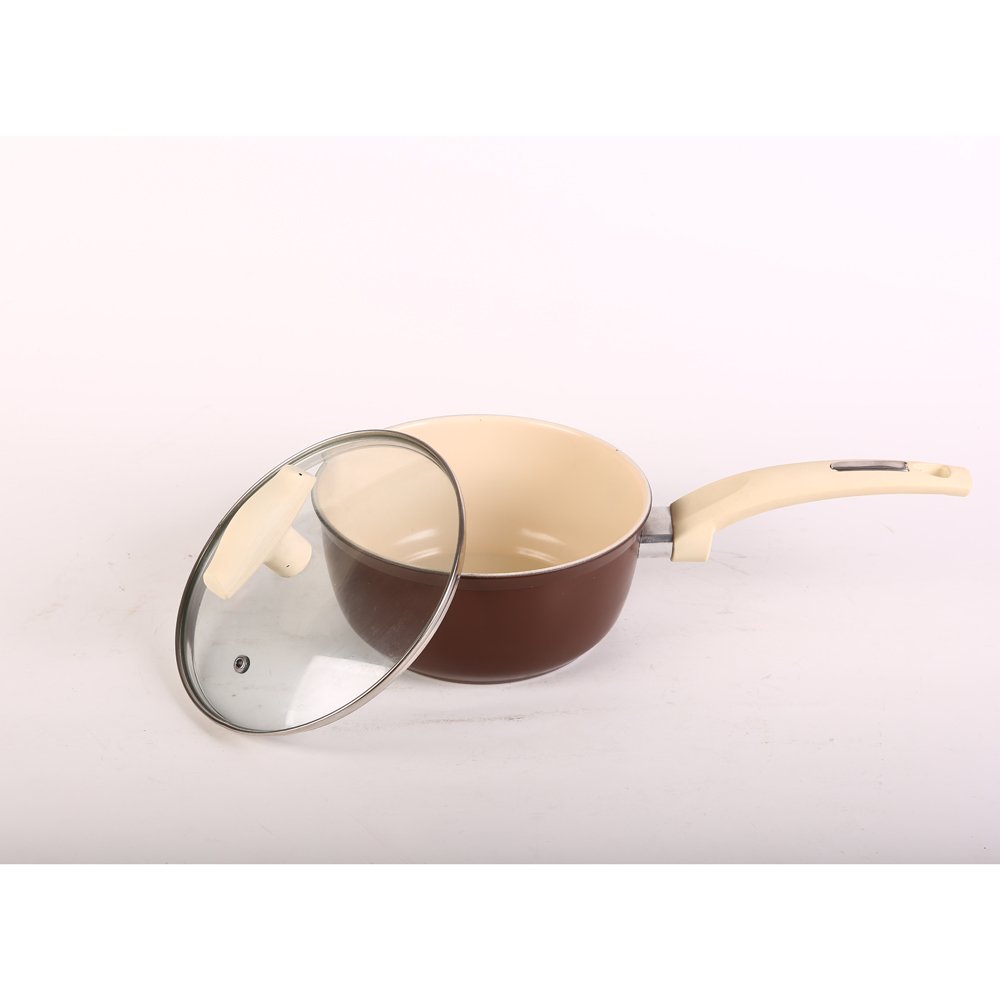 Factory New Popular Style 7Pcs Carbon Steel Cream Color Ceramic Non Stick Cooking Cookware Set With Temperature Lid