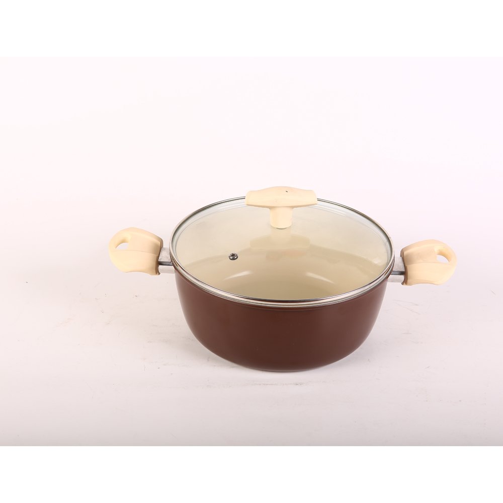 Factory New Popular Style 7Pcs Carbon Steel Cream Color Ceramic Non Stick Cooking Cookware Set With Temperature Lid