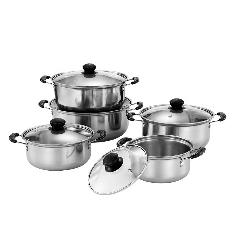 Hotel Professional Kitchenware Pots And Pans Cookingware Stainless Steel Non-Stick Cooking Pot 10pcs Cookware set
