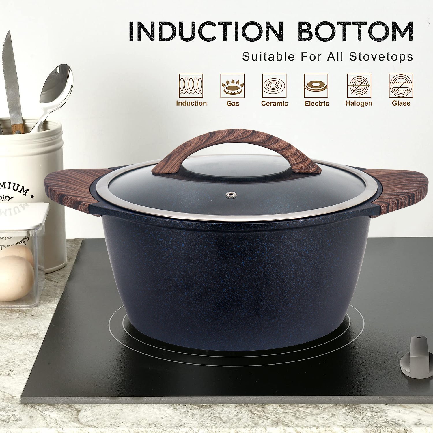 Die Cast Aluminium cookware Set with Glass Lids and Induction Safe Non Stick Casserole Set Large Cooking Stockpot