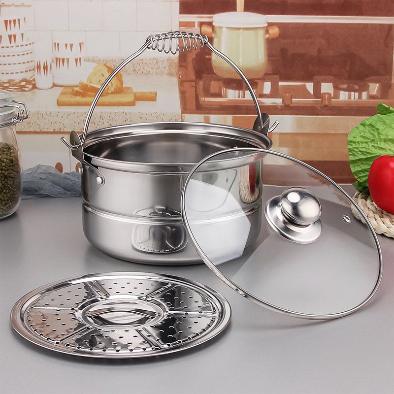 10PCS ollas de cocina Portable Camping Cookware Kitchen Set Stainless Steel Steamer Pot Sets