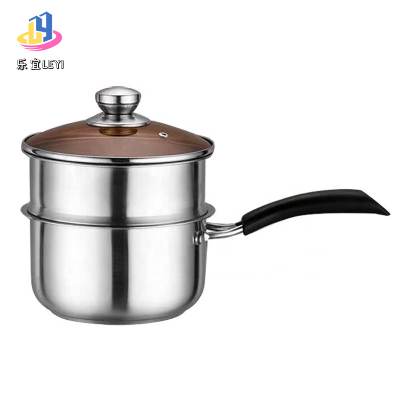 Wholesale 2 layers Hot Soup Stock Pot Set Stainless Steel Sauce Pot With Glass Lid with Steamer Basket Milk Pan For Home Cooking