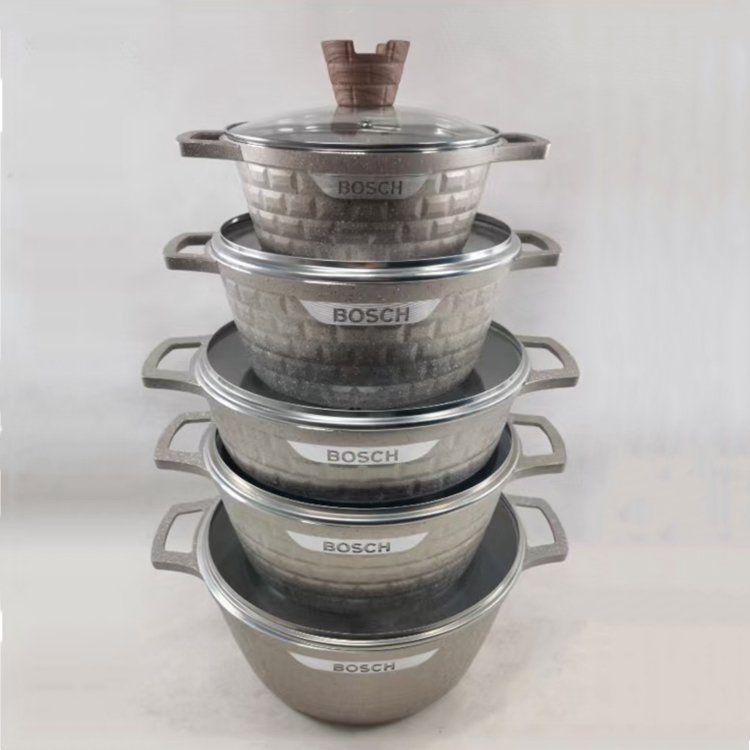 Wholesale Kitchen Die Casting Aluminum Cookware Sets 10PCS Granite Coating Nonstick Cooking Pots and Pans Set