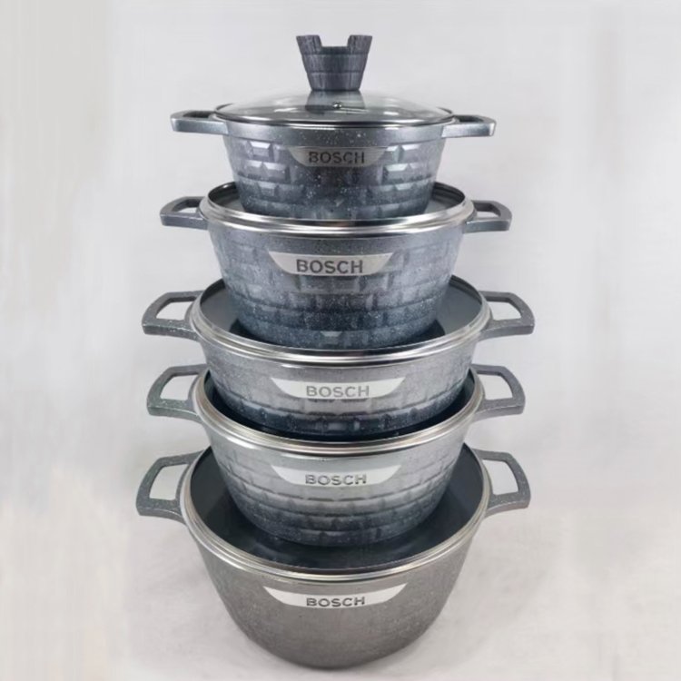 Wholesale Kitchen Die Casting Aluminum Cookware Sets 10PCS Granite Coating Nonstick Cooking Pots and Pans Set
