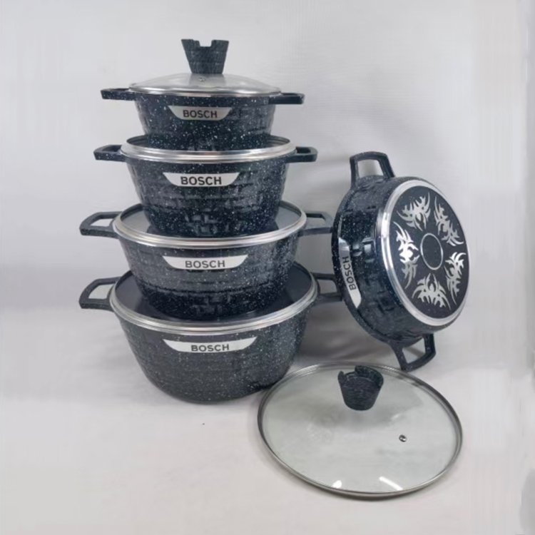 Wholesale Kitchen Die Casting Aluminum Cookware Sets 10PCS Granite Coating Nonstick Cooking Pots and Pans Set