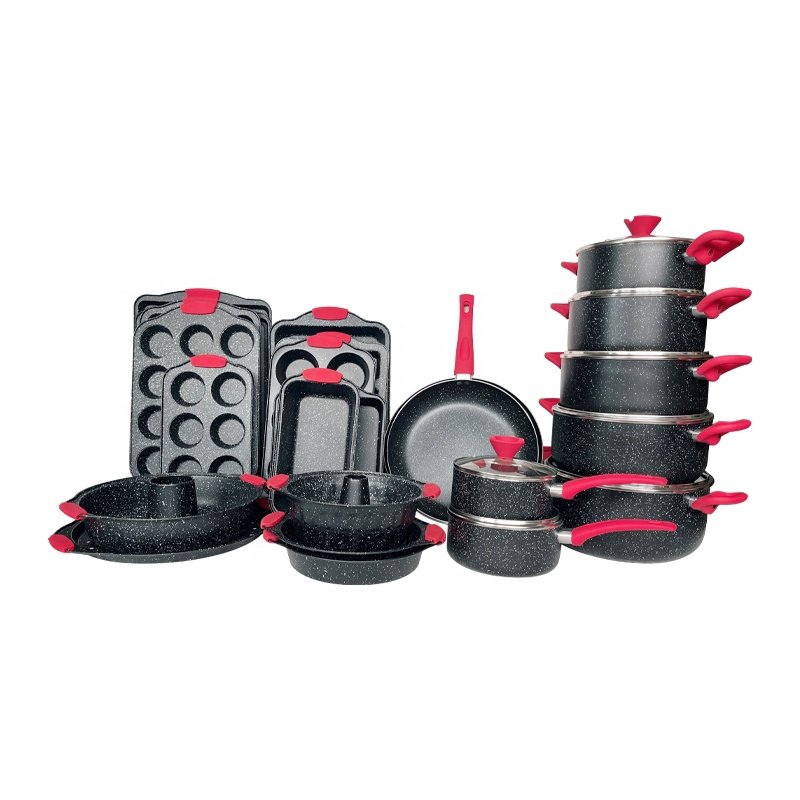 OEM Factory Soft Glue Handle Cooker Soup Pot Popular Non Stick Aluminum Cookware Sets Cookware