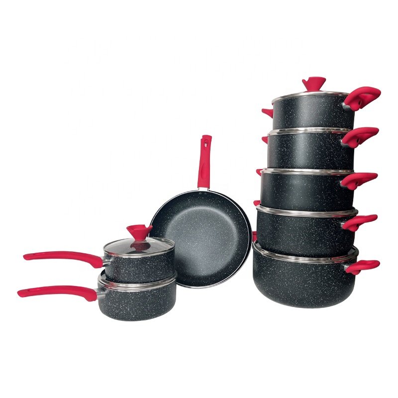 OEM Factory Soft Glue Handle Cooker Soup Pot Popular Non Stick Aluminum Cookware Sets Cookware