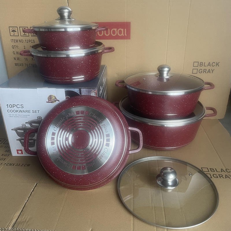 10PCS Die Cast Aluminum soup & stock pots home cooking non-stick cookware sets