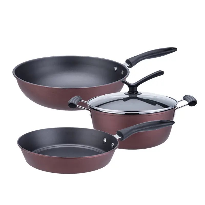 Household Kitchen Aluminum 3pcs Non Stick Pot and pan Sets Cookware Sets