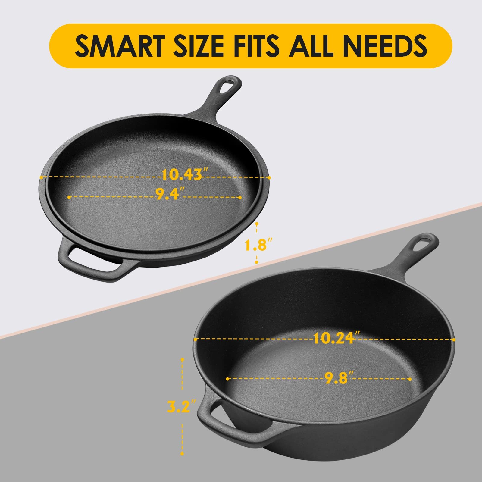 Multifunction 2in-1 Pre-seasoned Cast Iron Dutch Oven Pot Combo Cooker With Skillet Cookware Set