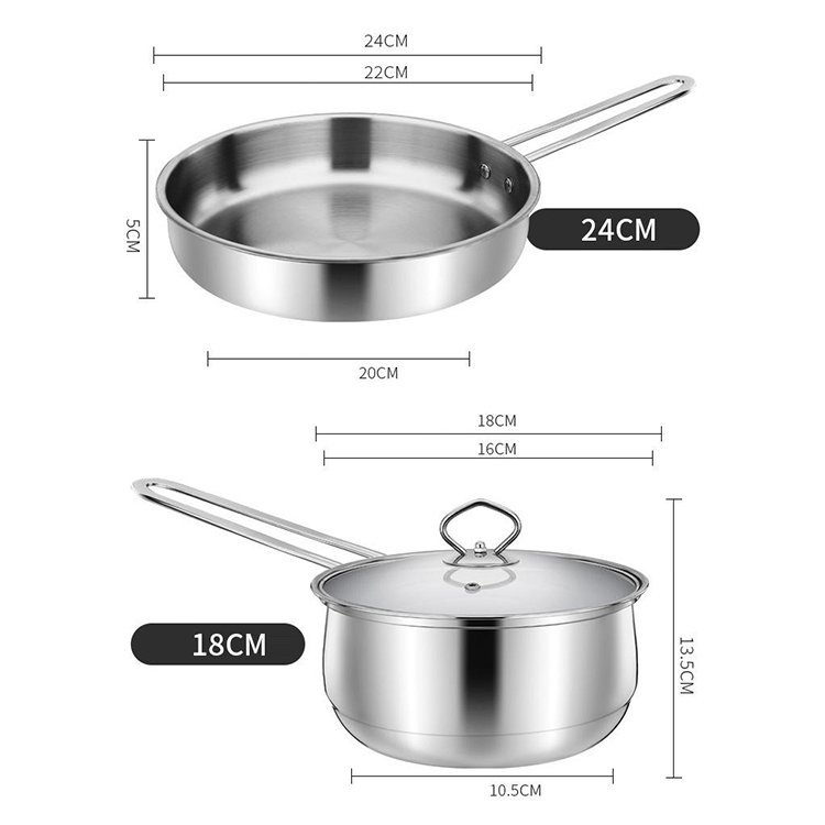 430 stainless steel saucepan milk pan frying pan 3-piece cookware set