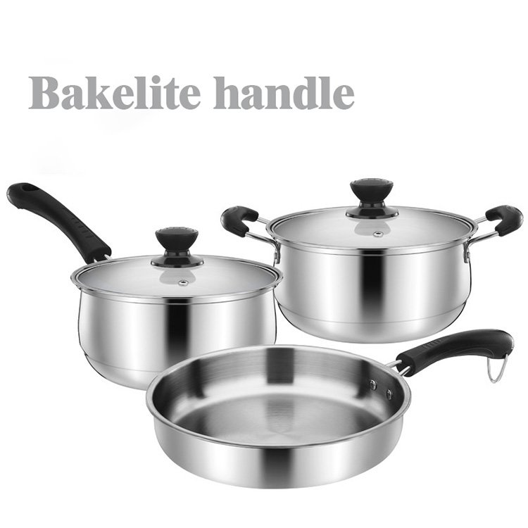 430 stainless steel saucepan milk pan frying pan 3-piece cookware set