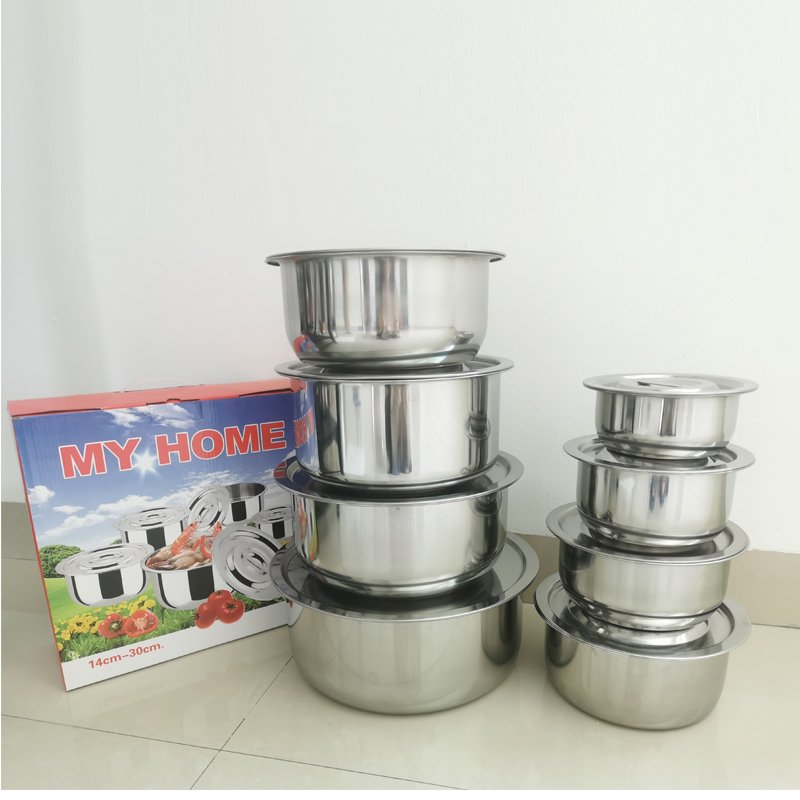 XINHUI Factory bulk sale kitchen indian cooking pot pan set 16-piece stainless steel cookware sets with lids