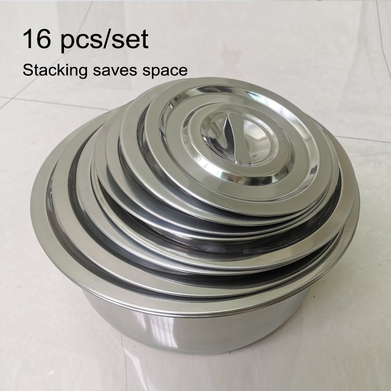 XINHUI Factory bulk sale kitchen indian cooking pot pan set 16-piece stainless steel cookware sets with lids