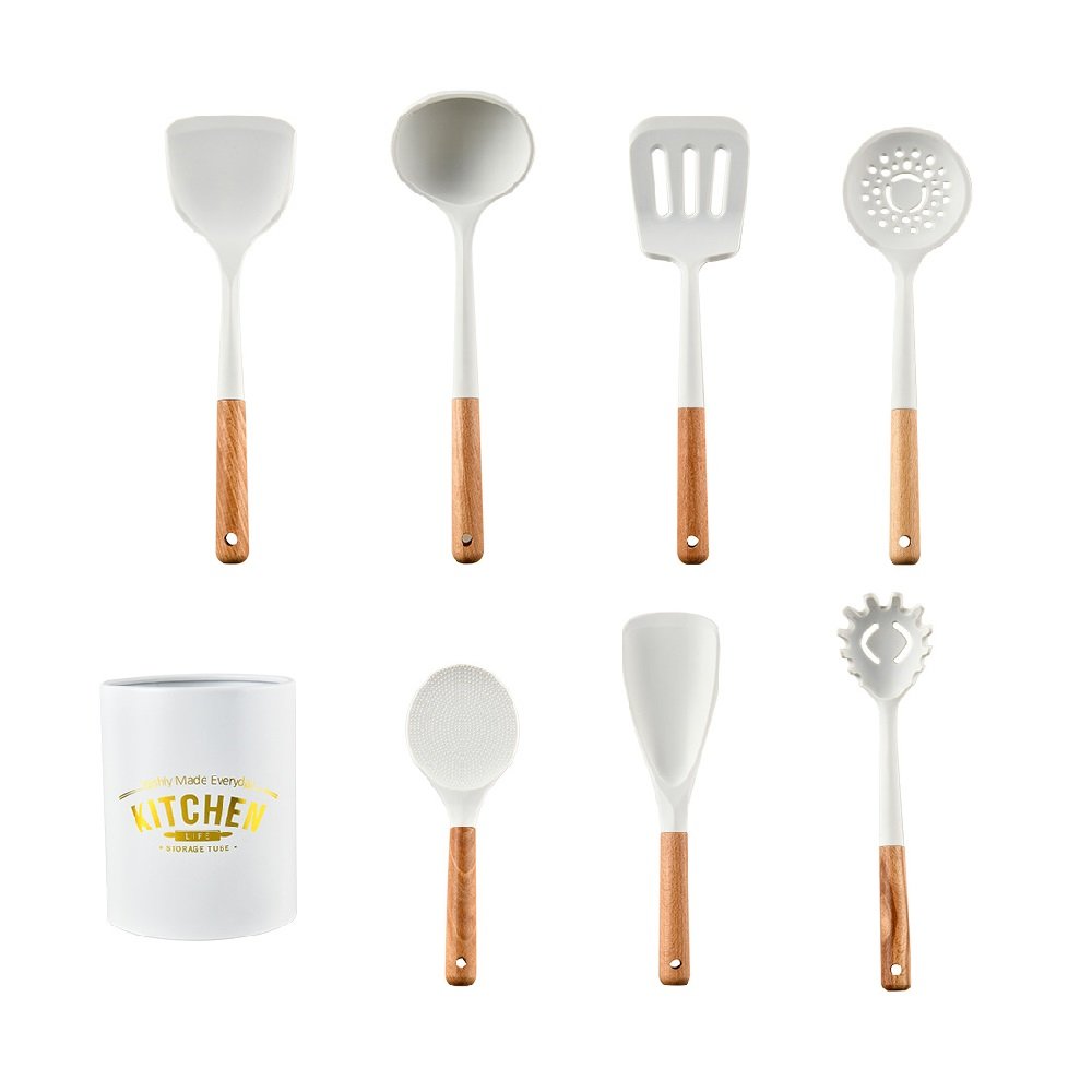 Wooden Handle 8pcs Cookware Set Silicone Kitchen Utensil Set For Cooking
