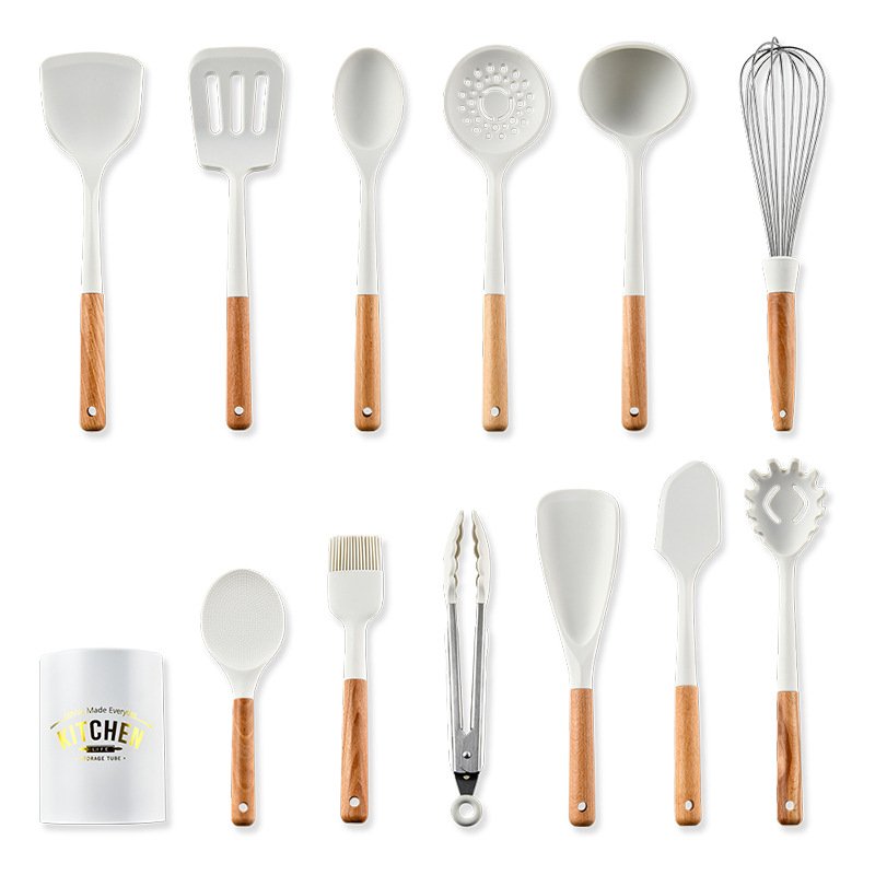 Wooden Handle 8pcs Cookware Set Silicone Kitchen Utensil Set For Cooking