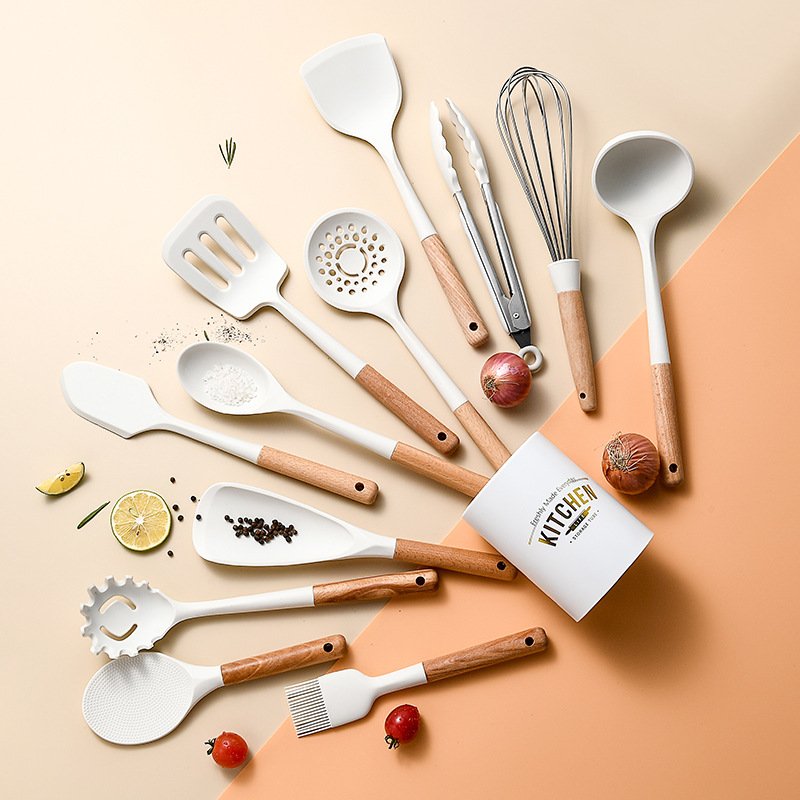 Wooden Handle 8pcs Cookware Set Silicone Kitchen Utensil Set For Cooking