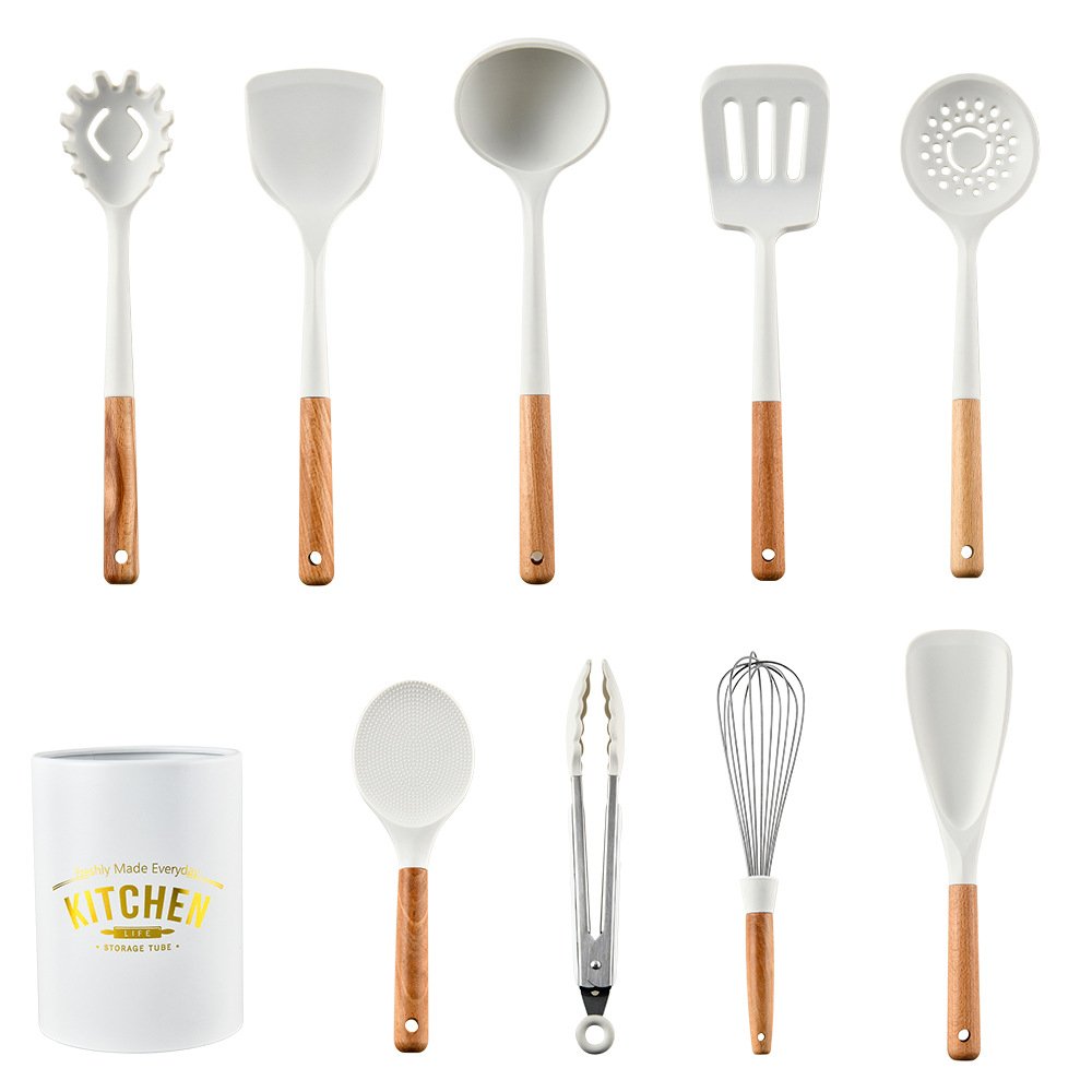 Wooden Handle 8pcs Cookware Set Silicone Kitchen Utensil Set For Cooking