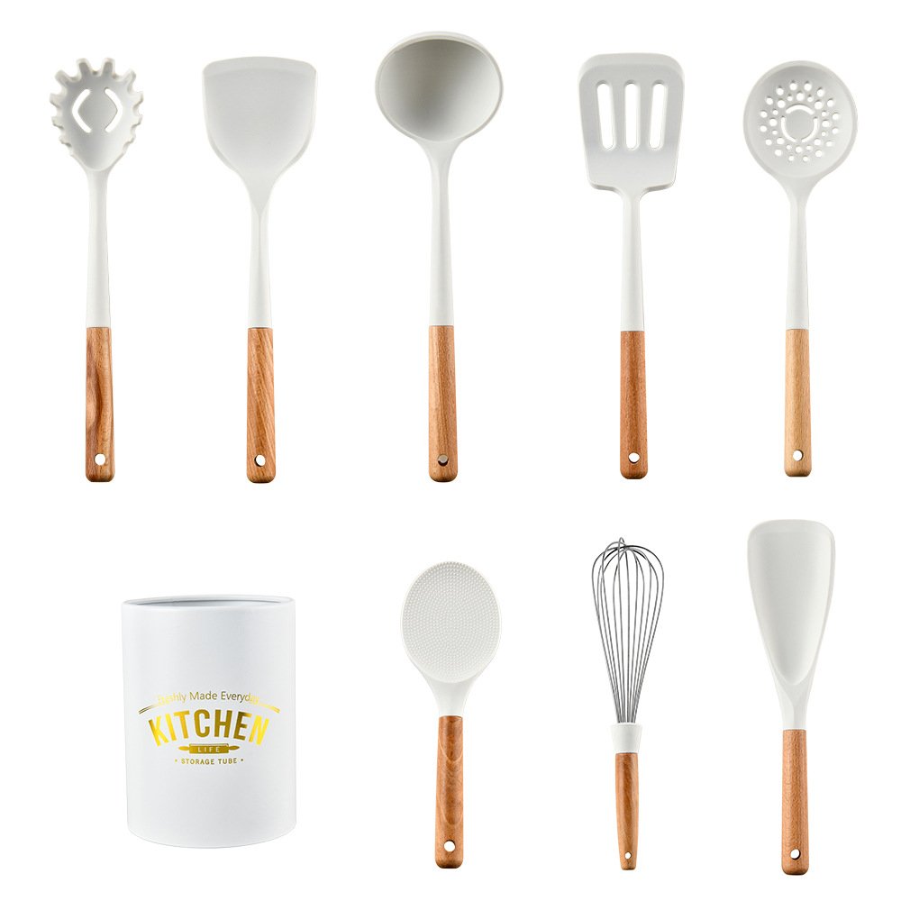 Wooden Handle 8pcs Cookware Set Silicone Kitchen Utensil Set For Cooking