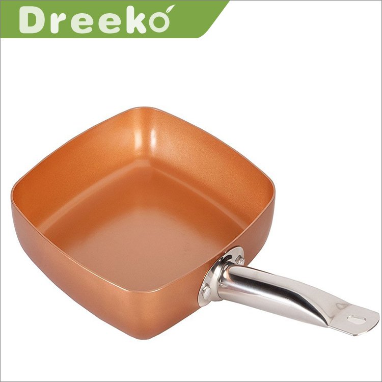 Hot selling nonstick aluminum ceramic coating stainless steel handle square pot cookware