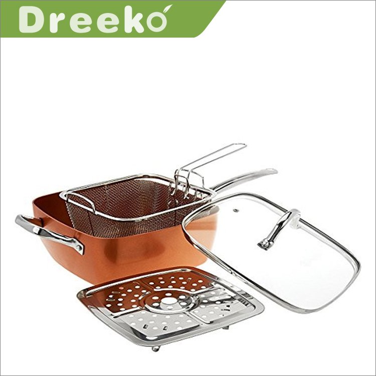 Hot selling nonstick aluminum ceramic coating stainless steel handle square pot cookware
