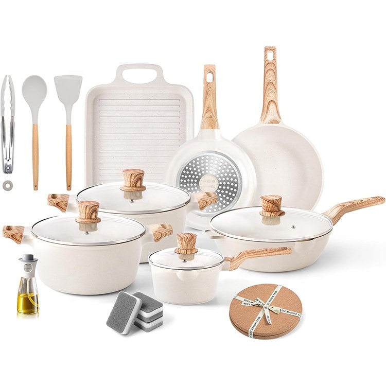 White color Aluminium Kitchen Set Pots and Pans Non Stick Frying Pan Camping Cookware Sets