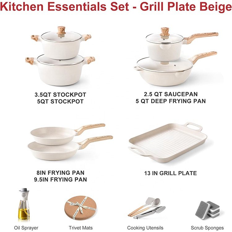 White color Aluminium Kitchen Set Pots and Pans Non Stick Frying Pan Camping Cookware Sets