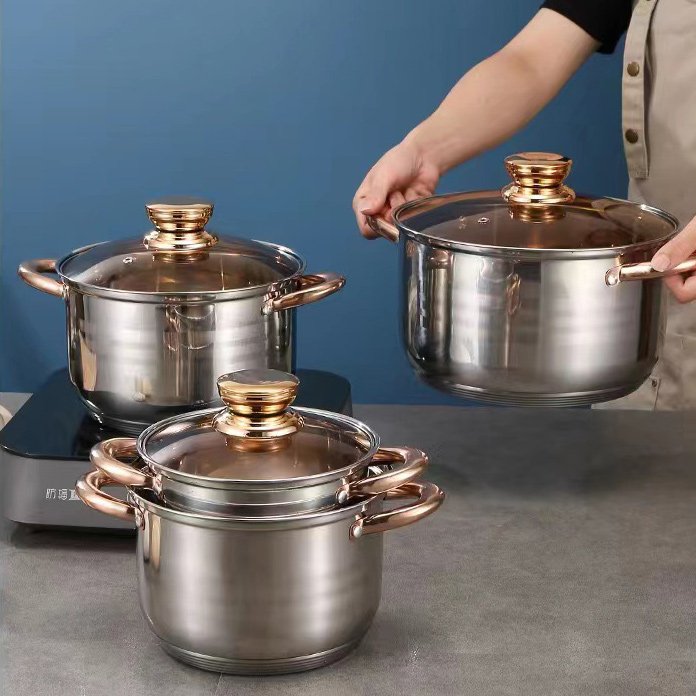 Good Quality Multiple Sizes Stainless Steel Base Non Stick Cooking Pot and Pan Cookware Set Kitchen Cooking Pot Set