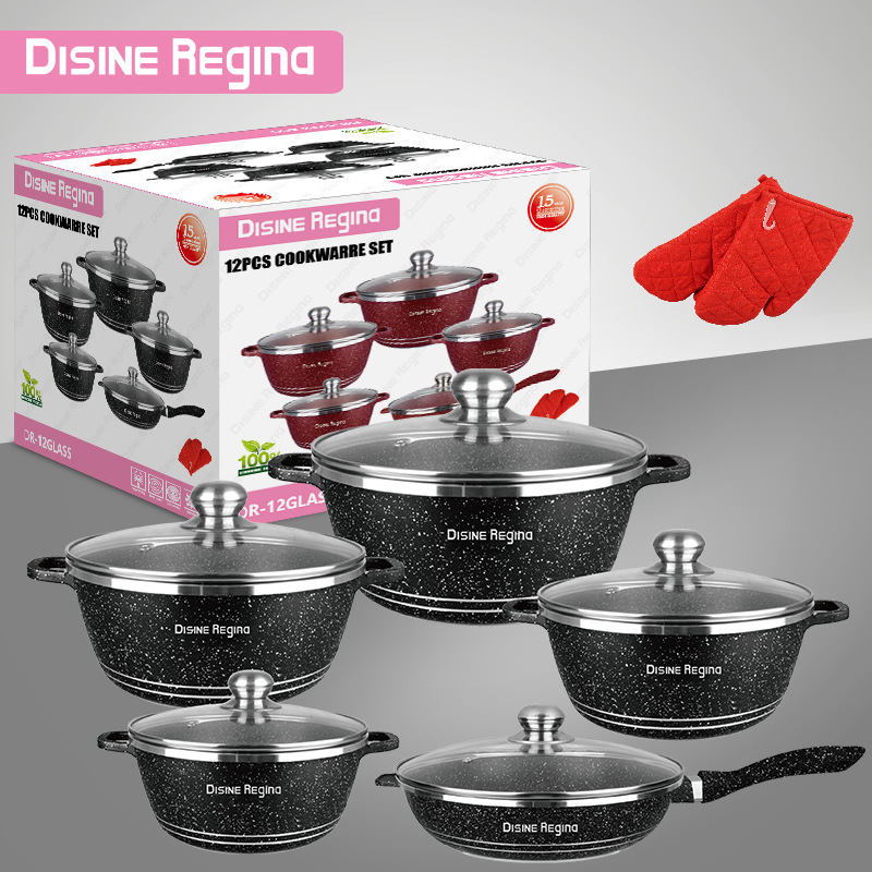 12 pcs Hight quality kitchenware nonstick aluminium cooking pan set pots cookware sets