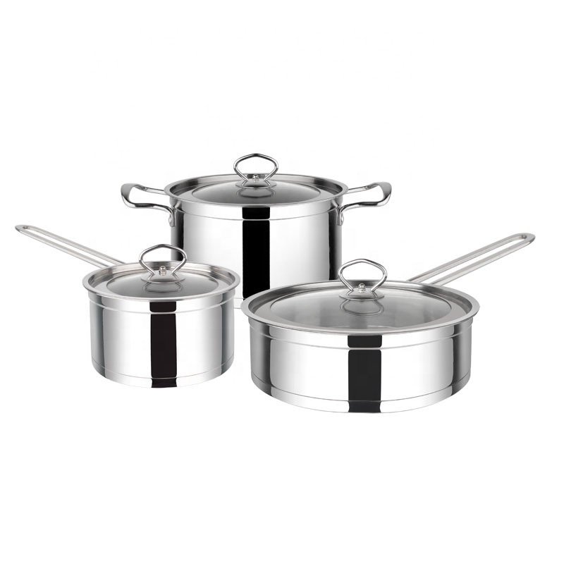 Factory wholesale high quality cooking cookware three piece set soup pot special thick heart frying pan stainless steel milk pot