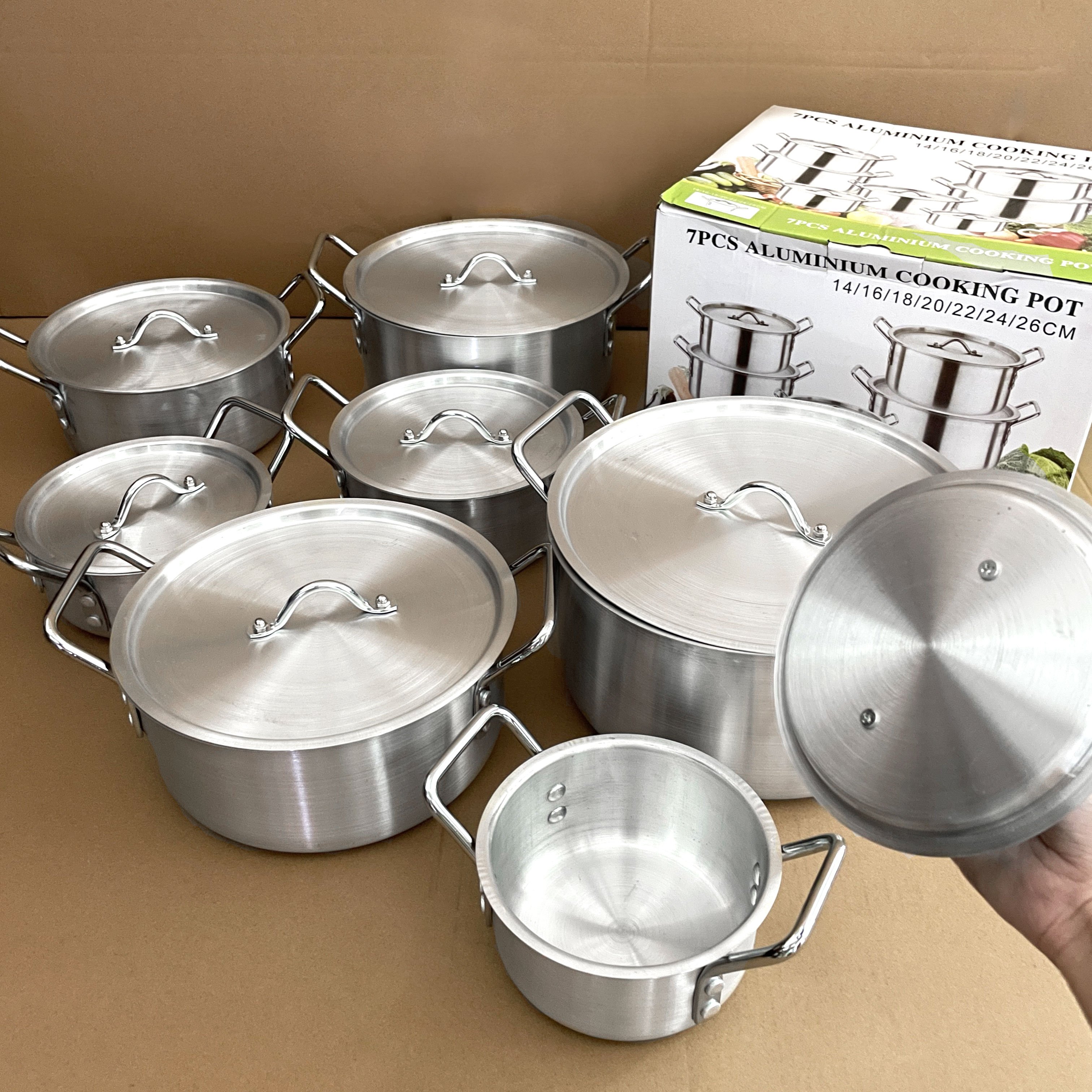 14-Piece Classic Non-Stick Aluminum Cookware Set Sanding Kitchen Soup Pot with Lid and Stock Pot for Cooking