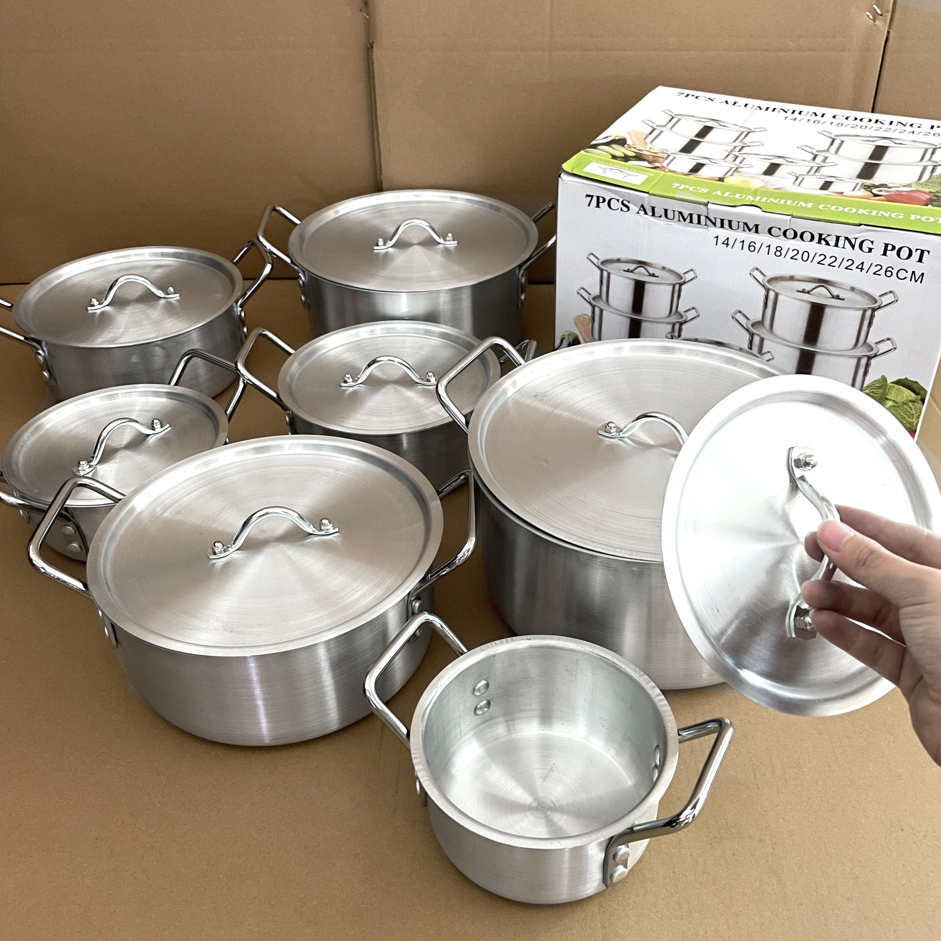 14-Piece Classic Non-Stick Aluminum Cookware Set Sanding Kitchen Soup Pot with Lid and Stock Pot for Cooking