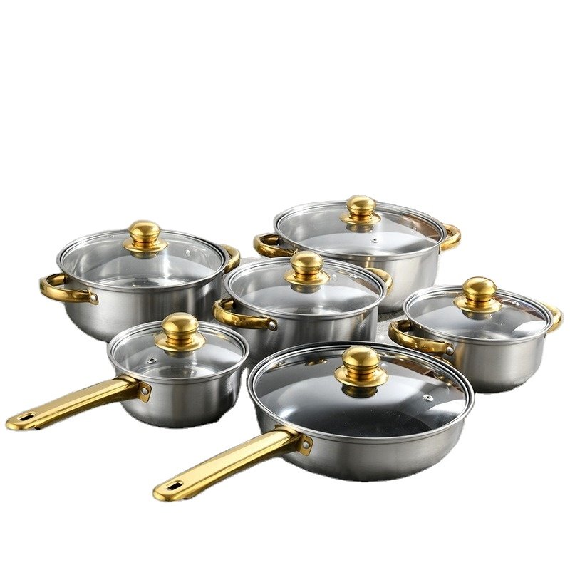 12pcs Kitchen Utensils Stainless Steel Cookware Set Lecreuset Cookware Sets Cooking Pot Set Cookware