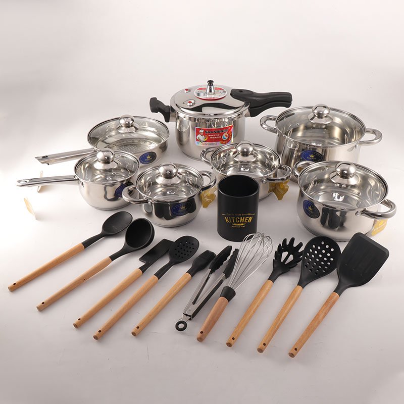 Stainless steel cooking pot kitchenware set pressure cooker 25pcs cookware set